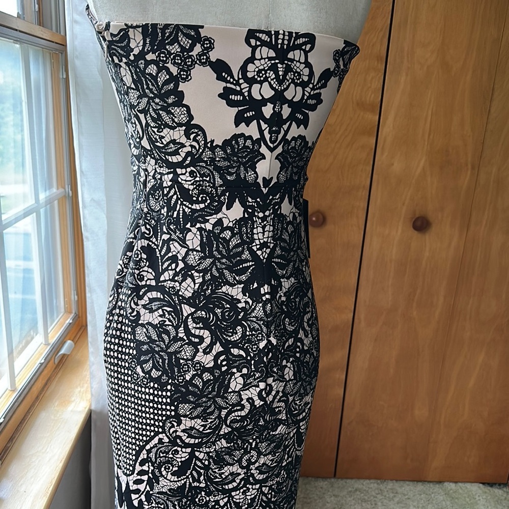 Express (NWT)- Black and White Strapless Sheath Dress - Picture 4 of 16